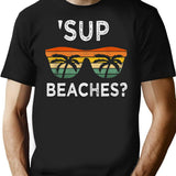 Sup Beaches Vintage Retro Funny Beach Vacation T-Shirt - Black