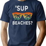 Sup Beaches Vintage Retro Funny Beach Vacation T-Shirt - Navy