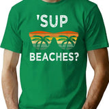 Sup Beaches Vintage Retro Funny Beach Vacation T-Shirt - Green