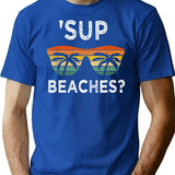 Sup Beaches Vintage Retro Funny Beach Vacation T-Shirt - Blue