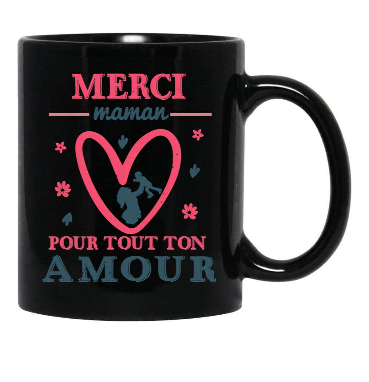 Thank You Mom Love Gift Funny Heart Black Gift Coffee Mug - Black