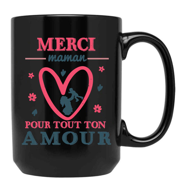 Thank You Mom Love Gift Funny Heart Black Gift Coffee Mug - Black