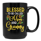 Thanksgiving Sunflower Blessed Mom And Granny Gift Black Gift Coffee Mug - Black