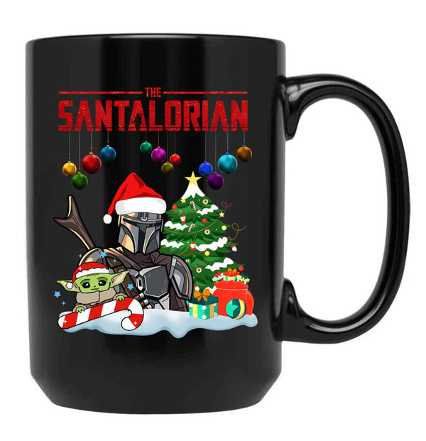 The Santalorian Chirstmas Santa Funny Star Christmas War Baby Cute Childen Alien Christmas Gift Black Gift Coffee Mug - Black