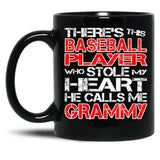 There'S This Baseball Player Who Stole My Heart He Calls Me Grammy Black Gift Coffee Mug