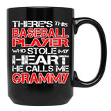 There'S This Baseball Player Who Stole My Heart He Calls Me Grammy Black Gift Coffee Mug - Black