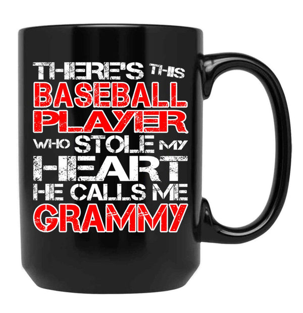 There'S This Baseball Player Who Stole My Heart He Calls Me Grammy Black Gift Coffee Mug - Black