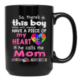 There'S This Boy - He Call Me Mom - Autism Awareness Mug Black Gift Coffee Mug - Black