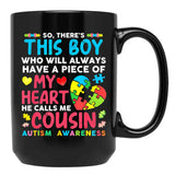 There'S This Boy He Calls Me Cousin Autism Awareness Black Gift Coffee Mug - Black
