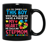 There'S This Boy He Calls Me Stepmom Autism Awareness Black Gift Coffee Mug - Black