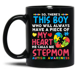 There'S This Boy He Calls Me Stepmom Autism Awareness Black Gift Coffee Mug