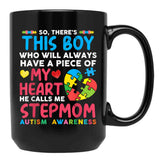 There'S This Boy He Calls Me Stepmom Autism Awareness Black Gift Coffee Mug - Black