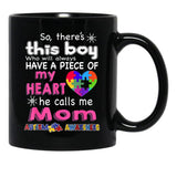 Theres This Boy He Call Me Mom Autism Awareness Black Gift Coffee Mug - Black