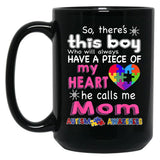 Theres This Boy He Call Me Mom Autism Awareness Black Gift Coffee Mug