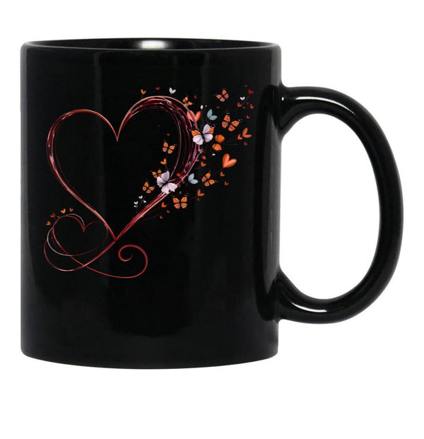 This Enchanting An Elegant Swirling Heart Created With A Fluid Glossy Texture That Gives It A Modern And Artistic Black Gift Coffee Mug - Black