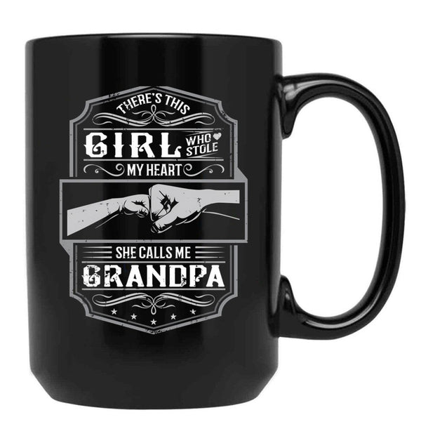 This Girl Stole My Heart She Calls Me Grandpa Black Gift Coffee Mug - Black