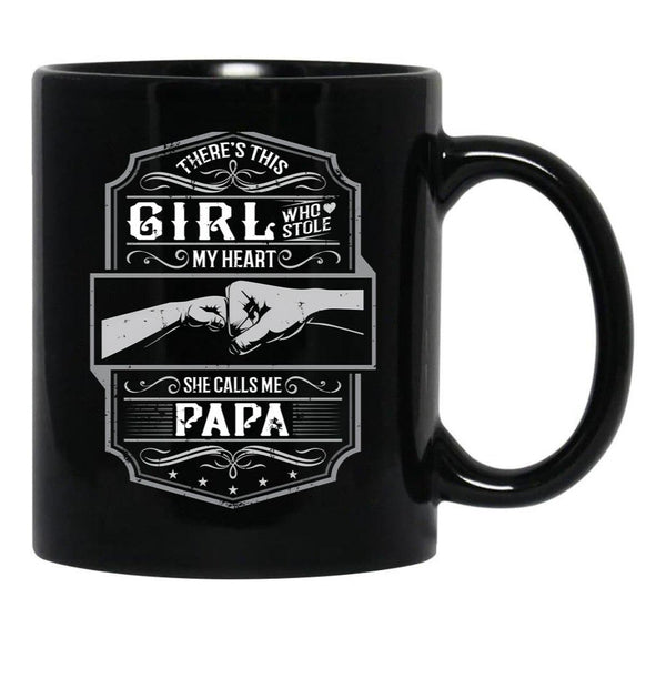 This Girl Stole My Heart She Calls Me Papa Black Gift Coffee Mug - Black