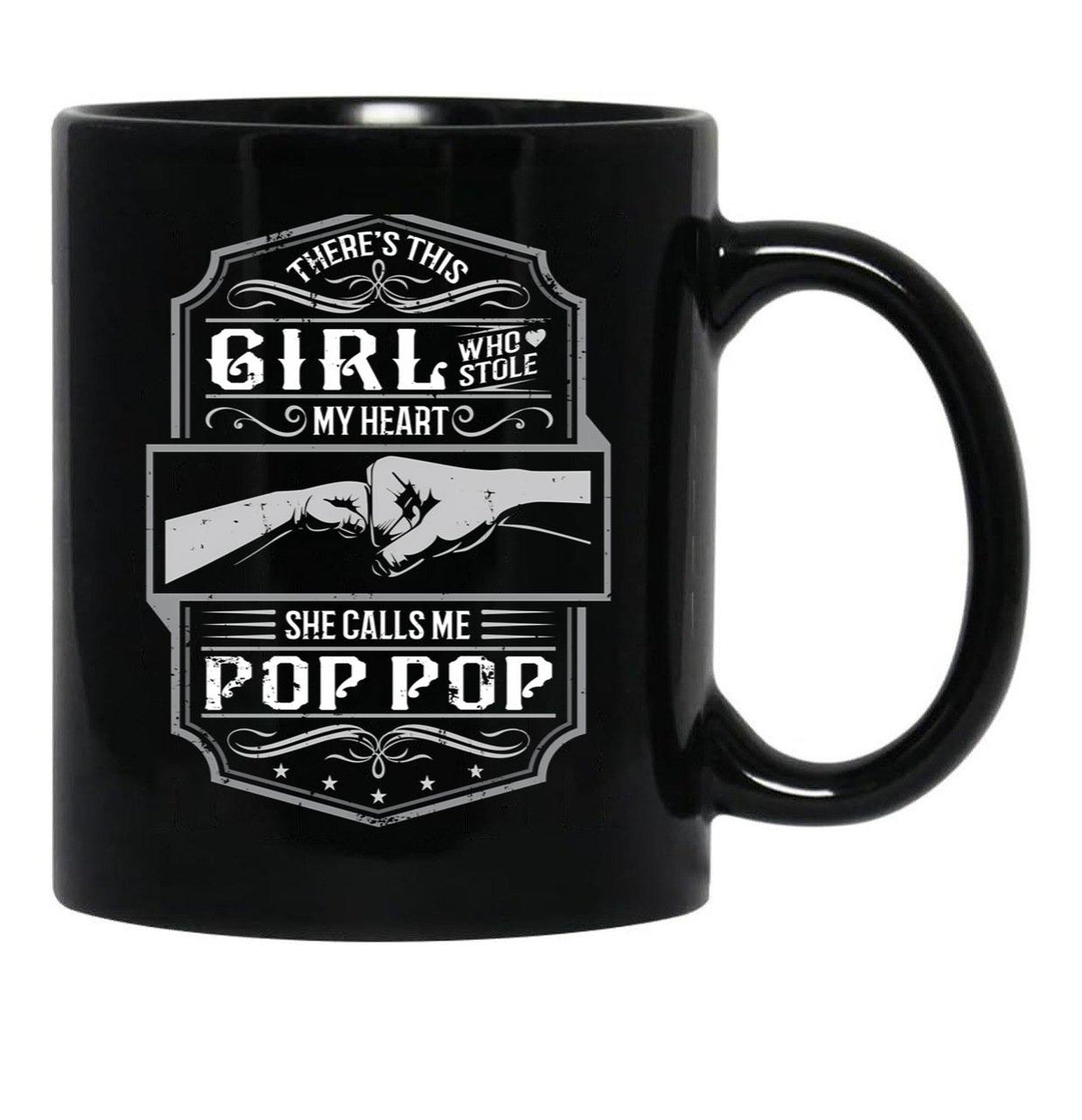 This Girl Stole My Heart She Calls Me Pop Pop Black Gift Coffee Mug - Black
