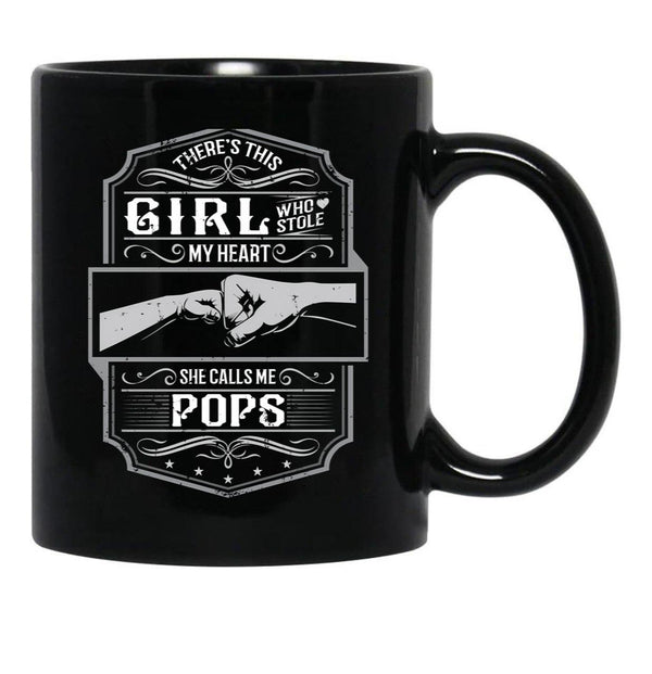 This Girl Stole My Heart She Calls Me Pops Black Gift Coffee Mug - Black