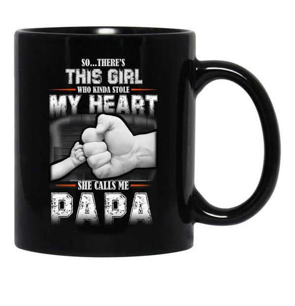 This Girl Who Stole My Heart She Calls Me Papa Black Gift Coffee Mug - Black