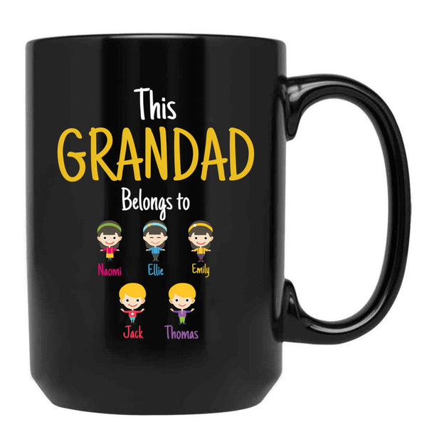 This Grandad Belongs To Naomi Ellie Emily Jack Thomas Black Gift Coffee Mug - Black