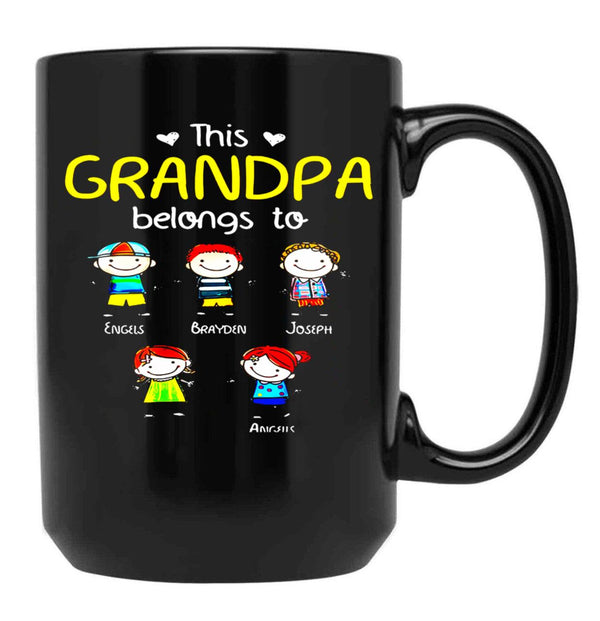 This Grandpa Belongs To Cute Family Black Gift Coffee Mug - Black