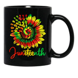 Tie Dye Sunflower Power Fist Melanin African Juneteenth 1865 Black Coffee Mug - Black