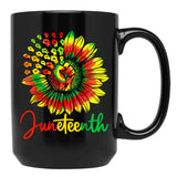Tie Dye Sunflower Power Fist Melanin African Juneteenth 1865 Black Coffee Mug - Black