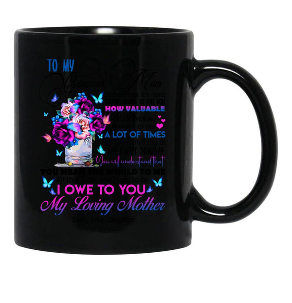 To My Mom - Floral Vase Black Gift Coffee Mug - Black