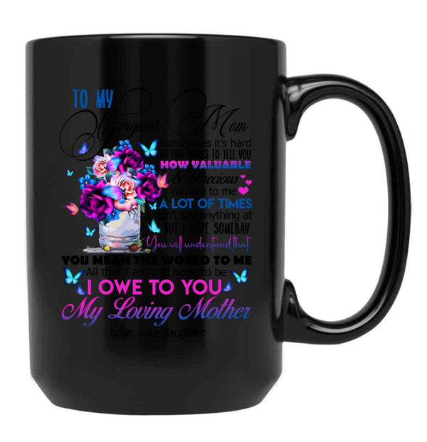 To My Mom - Floral Vase Black Gift Coffee Mug - Black