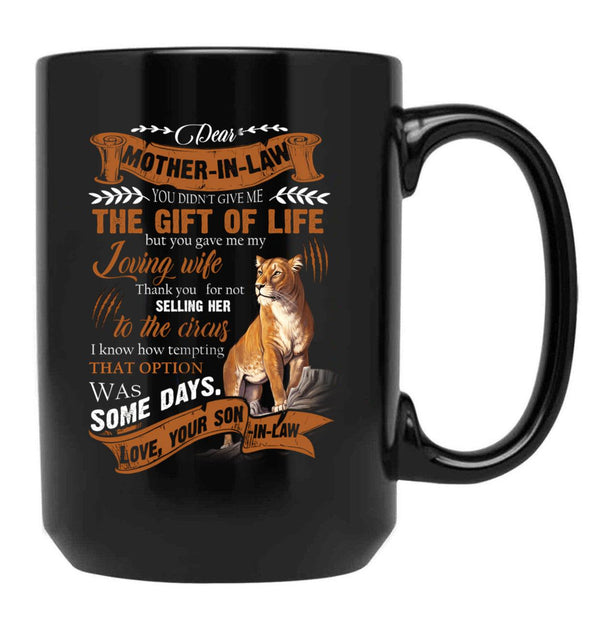 To My Mother-In-Law - Lioness Black Gift Coffee Mug - Black