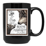 To My Son Letter Love From Dad - Dad Wolf Letter To Little Son Gift Black Gift Coffee Mug - Black