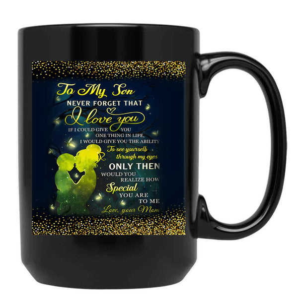 To My Son Love Mom Backgroud Stunning Glitter Black Gift Coffee Mug - Black