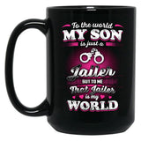 To The World My Son Is Just A Jailer Black Gift Coffee Mug