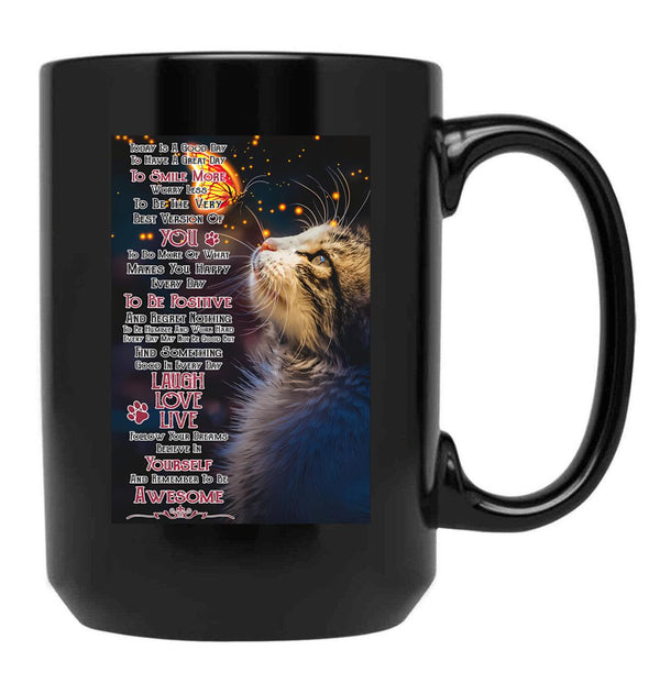 Today Is A Good Day To Have A Great Day - Cat With Butterfly Wall Art Black Gift Coffee Mug - Black