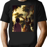 Two Fantasy Lovers And An Anime Onlooker - Experimental Mixed Style Art Bootleg Graphic T-Shirt - Black