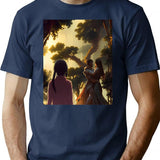Two Fantasy Lovers And An Anime Onlooker - Experimental Mixed Style Art Bootleg Graphic T-Shirt - Navy