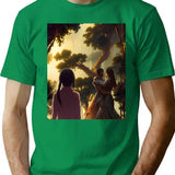 Two Fantasy Lovers And An Anime Onlooker - Experimental Mixed Style Art Bootleg Graphic T-Shirt - Green