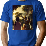 Two Fantasy Lovers And An Anime Onlooker - Experimental Mixed Style Art Bootleg Graphic T-Shirt - Blue