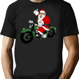 Vintage Bike Santa Claus T-Shirt - Retro Graphic Casual Tee - Black