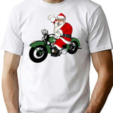 Vintage Bike Santa Claus T-Shirt - Retro Graphic Casual Tee - White