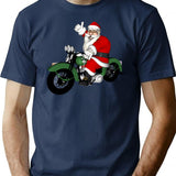 Vintage Bike Santa Claus T-Shirt - Retro Graphic Casual Tee - Navy
