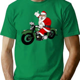 Vintage Bike Santa Claus T-Shirt - Retro Graphic Casual Tee - Green