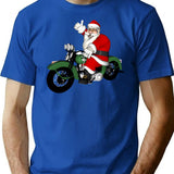 Vintage Bike Santa Claus T-Shirt - Retro Graphic Casual Tee - Blue