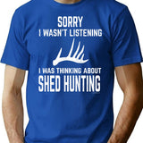 Whitetail Deer Antler Shed Hunting - Funny T-Shirt - Blue