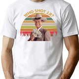 Who Shot J R Shirts J. R. Ewing Dallas Shirt Movie Poster Gifts Funny Shirts Custom Shirt 70s Vintage Retro Movie T Shirt - White