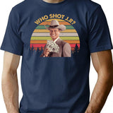 Who Shot J R Shirts J. R. Ewing Dallas Shirt Movie Poster Gifts Funny Shirts Custom Shirt 70s Vintage Retro Movie T Shirt - Navy