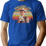 Who Shot J R Shirts J. R. Ewing Dallas Shirt Movie Poster Gifts Funny Shirts Custom Shirt 70s Vintage Retro Movie T Shirt - Blue