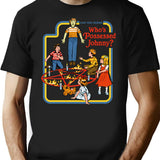 Who's Possessed Johnny T-Shirt - Retro Graphic Tee for Men & Women - Black