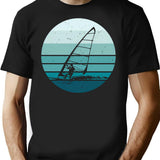 Windsurf Windsurfing - Vintage Style Blue Sun T-Shirt - Black